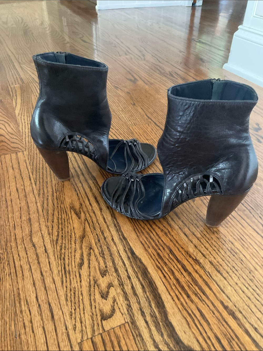 Black Leather Heels with cutout side details
